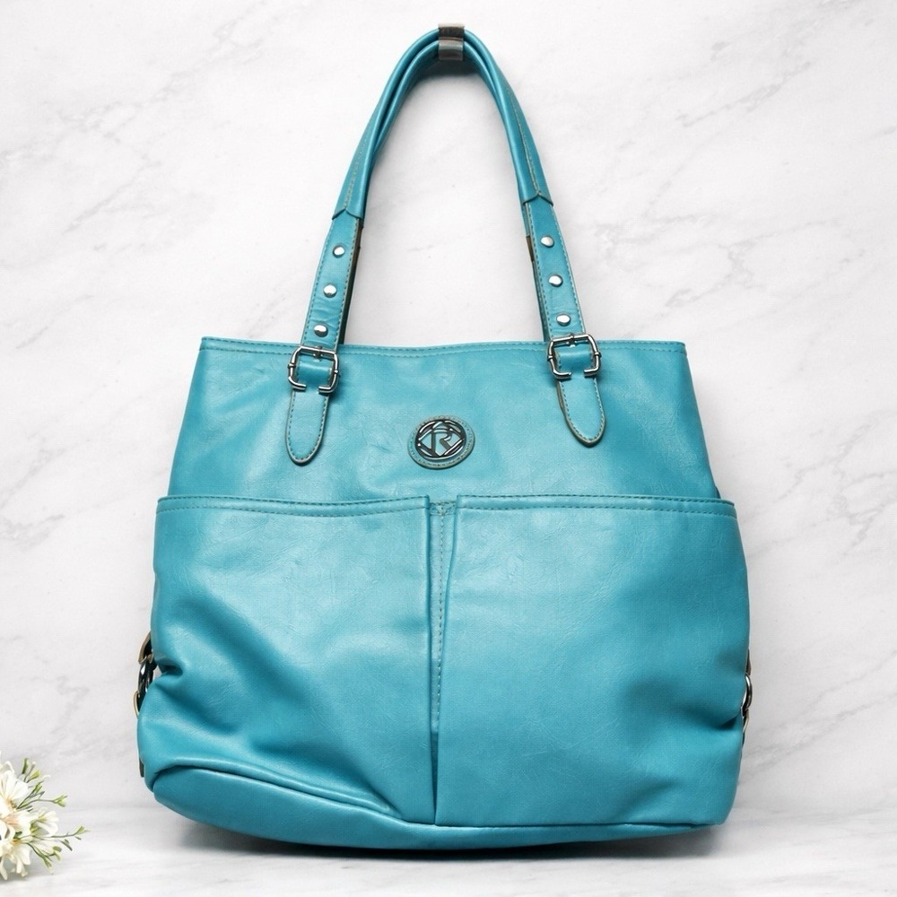 Relic Turquoise Faux Leather Handbag‎ Shoulder Zip Pockets Statement Purse